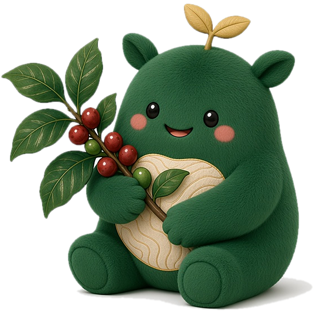 Verde, Oro Verde's mascot, holding a coffee branch